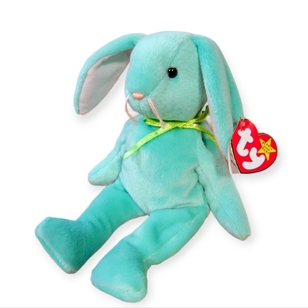 Vintage NWT Beanie Babies Hippity Green Bunny Plush 1996 P.V.C. Pellets 6-1-96